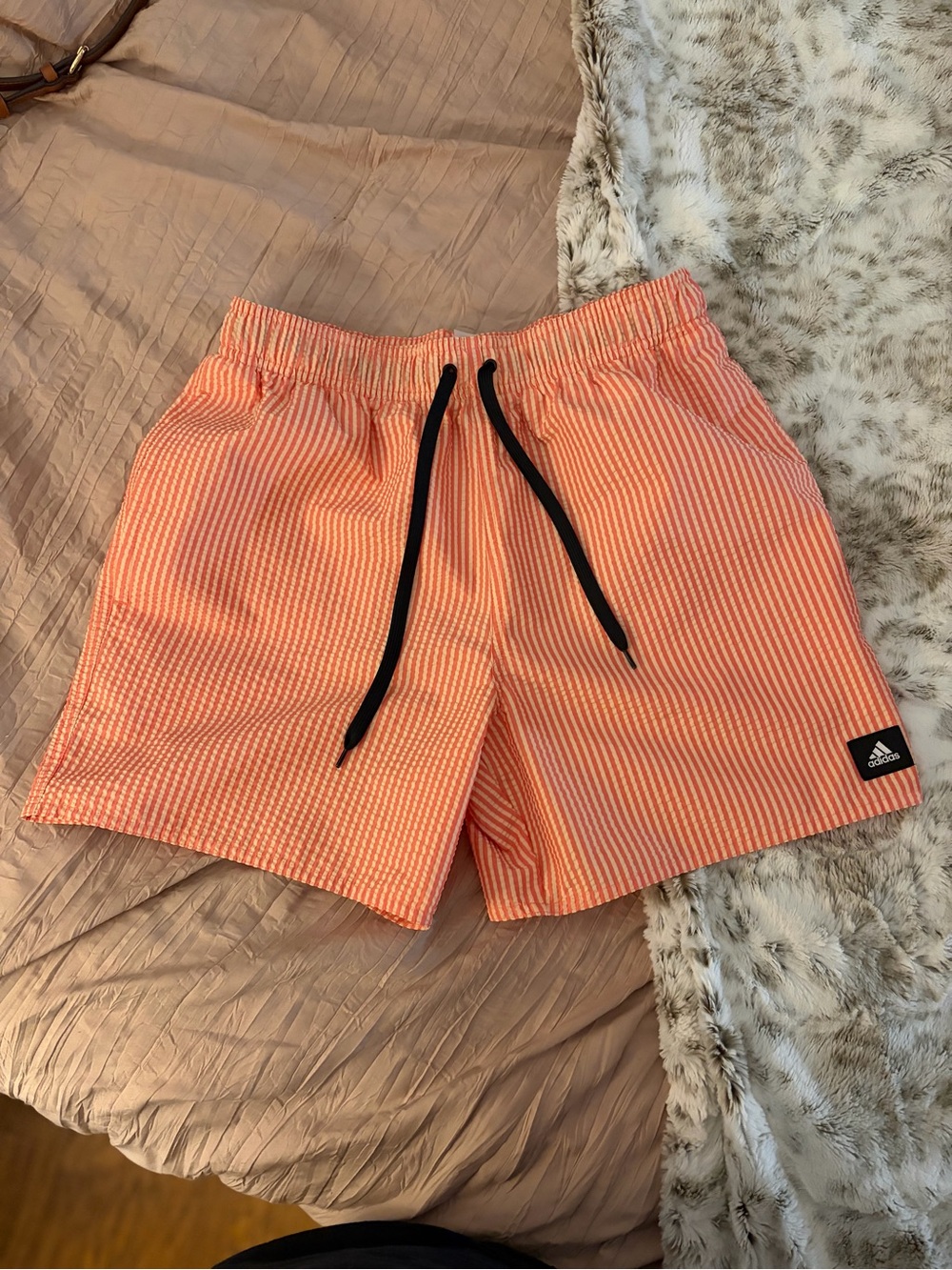 Adidas Orange & White Seersucker Swim Trunks / Shorts Men’s Small 